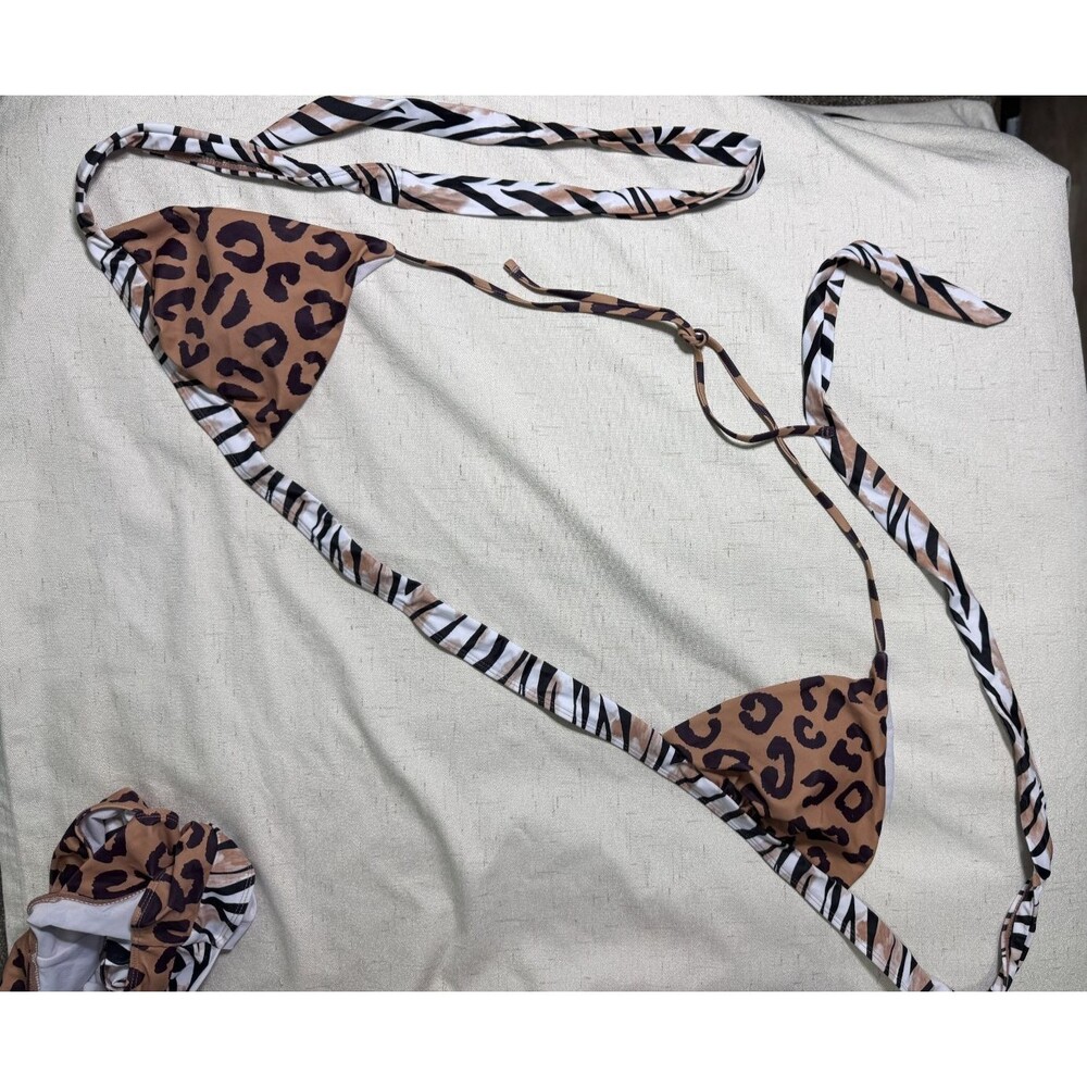 Woman’s  2 Piece Nude & Black Bikini Size Large Leopard Print NEW IN BAG